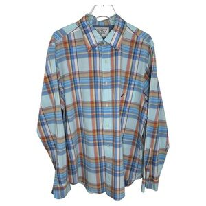 Nautica Men's Button Up Shirt Long Sleeve Aqua & OrangePlaid Sea Voyage Size XL